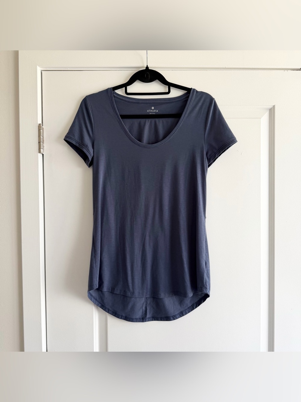 Athleta Dark Blue Short Sleeve Open Back Top